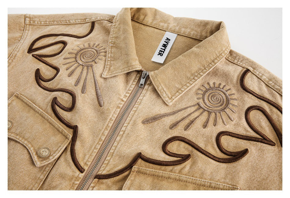 Denimyth Vintage Embroidered Distressed Workwear Western Cowboy Jacket