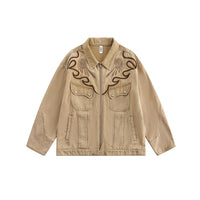 Denimyth Vintage Embroidered Distressed Workwear Western Cowboy Jacket