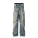 Denimyth Splatter-Washed Distressed Men's Hip-Hop Straight-Leg Jeans