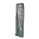 Denimyth Splatter-Washed Distressed Men's Hip-Hop Straight-Leg Jeans