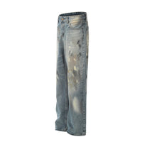 Denimyth Splatter-Washed Distressed Men's Hip-Hop Straight-Leg Jeans