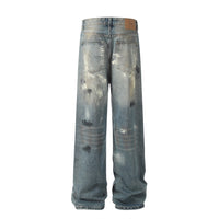 Denimyth Splatter-Washed Distressed Men's Hip-Hop Straight-Leg Jeans