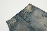 Denimyth Splatter-Washed Distressed Men's Hip-Hop Straight-Leg Jeans
