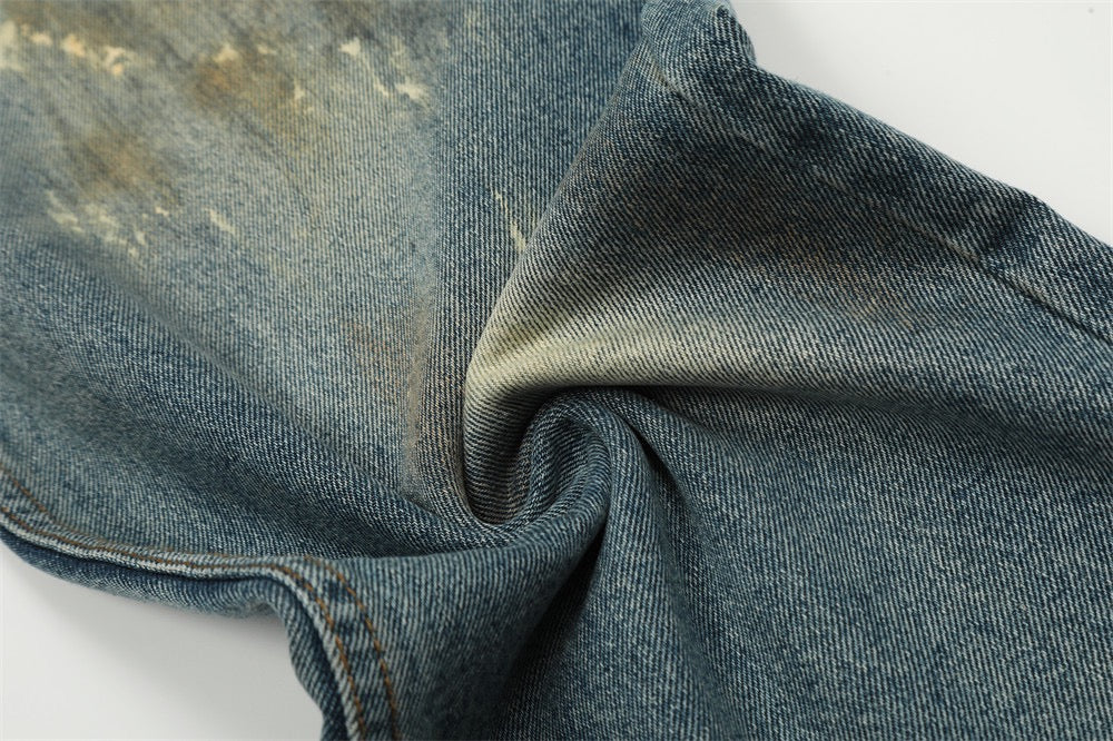 Denimyth Splatter-Washed Distressed Men's Hip-Hop Straight-Leg Jeans