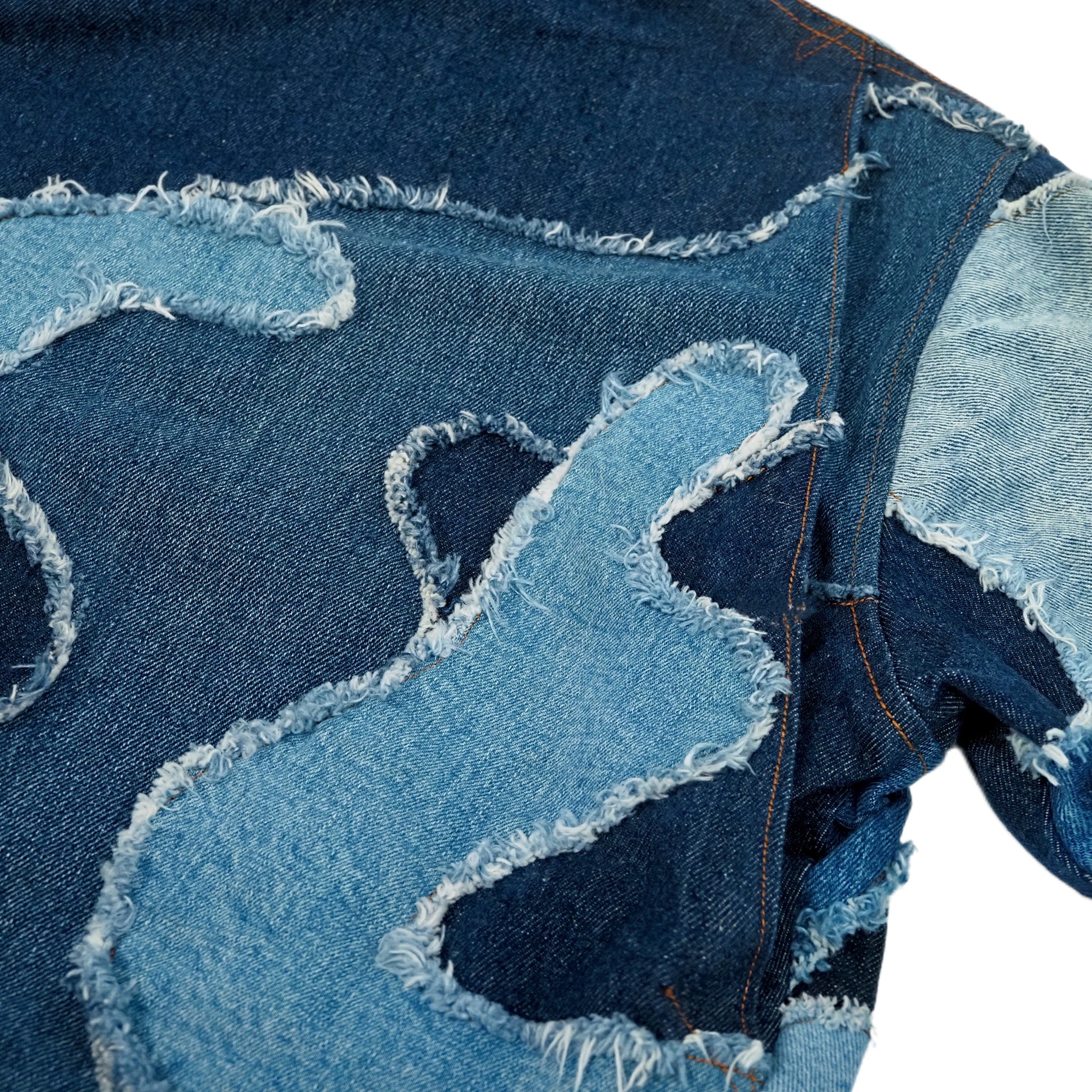 patchwork denim jacket with cloud pattern