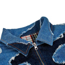 patchwork denim jacket with cloud pattern