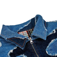 patchwork denim jacket with cloud pattern