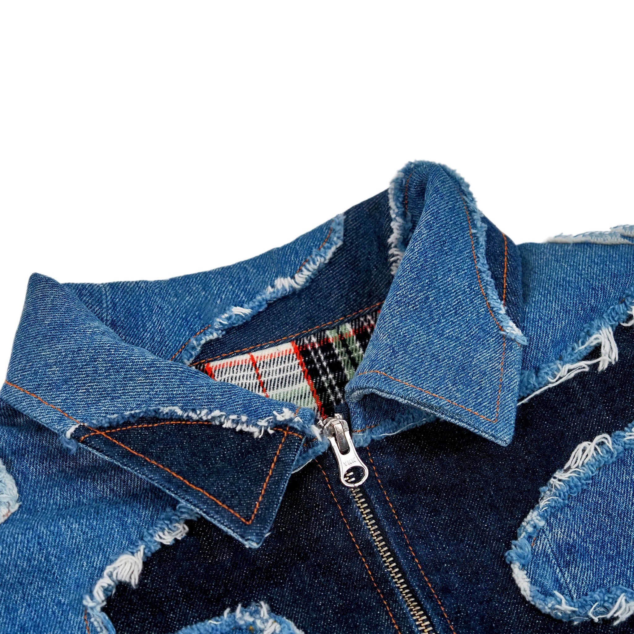 patchwork denim jacket with cloud pattern