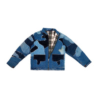patchwork denim jacket with cloud pattern