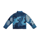 patchwork denim jacket with cloud pattern