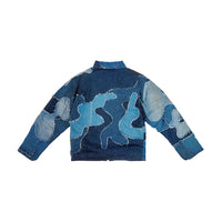 patchwork denim jacket with cloud pattern