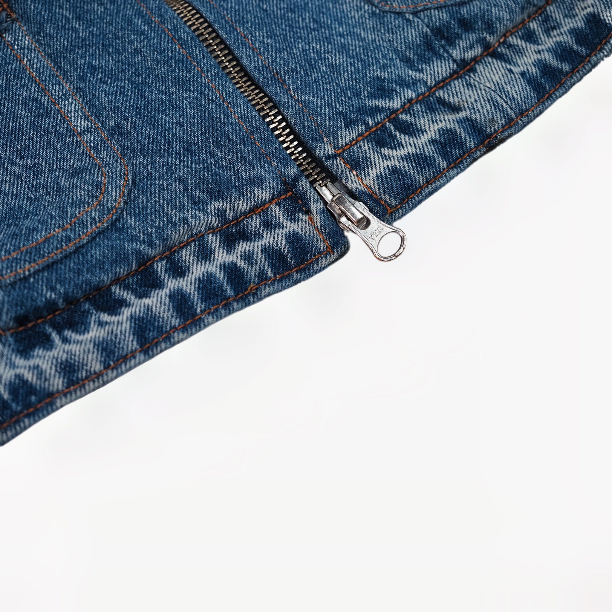 patchwork denim jacket with cloud pattern