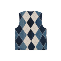 Designer custom handcrafted denim argyle vest