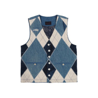 Designer custom handcrafted denim argyle vest