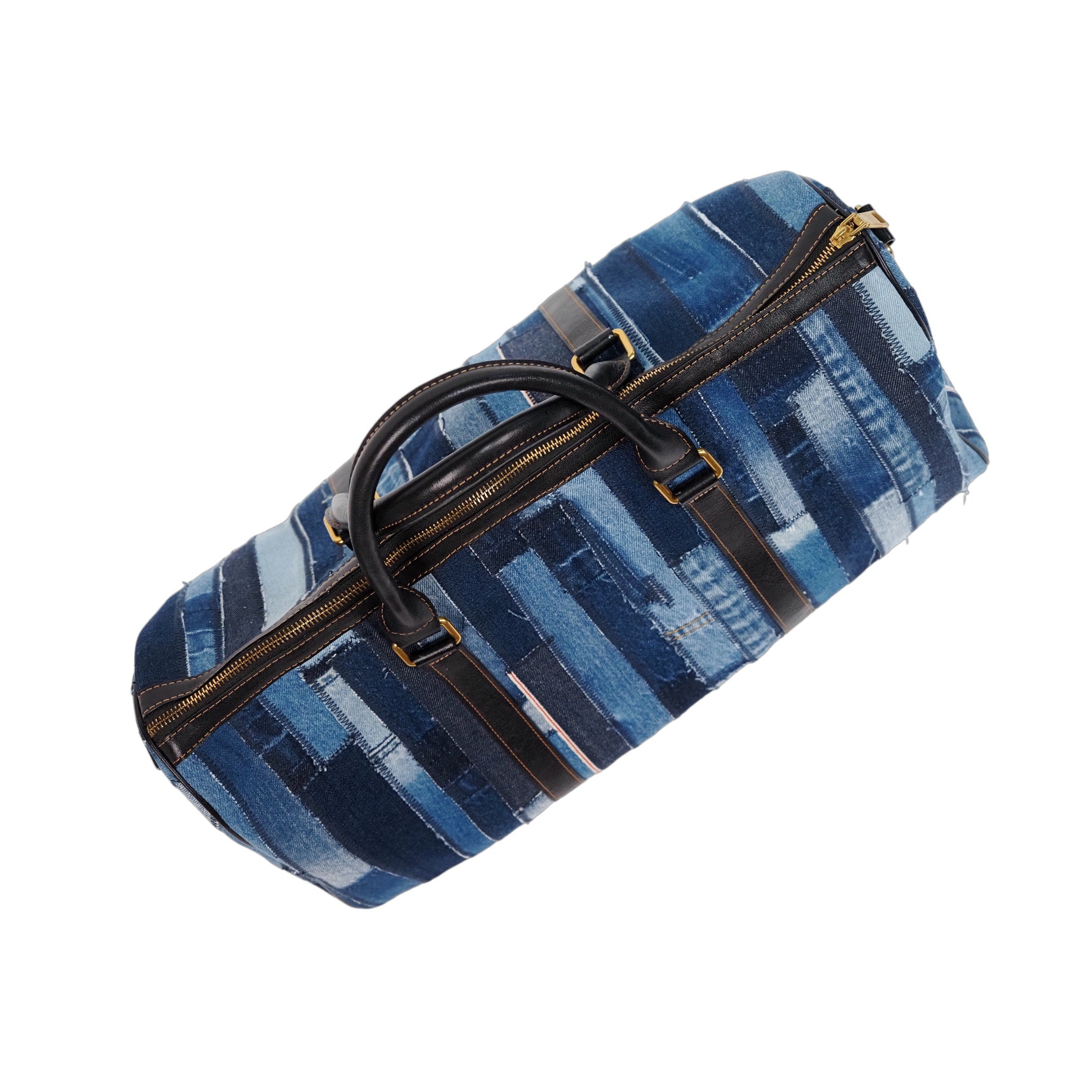 designer handmade vertical stripe patchwork denim bag