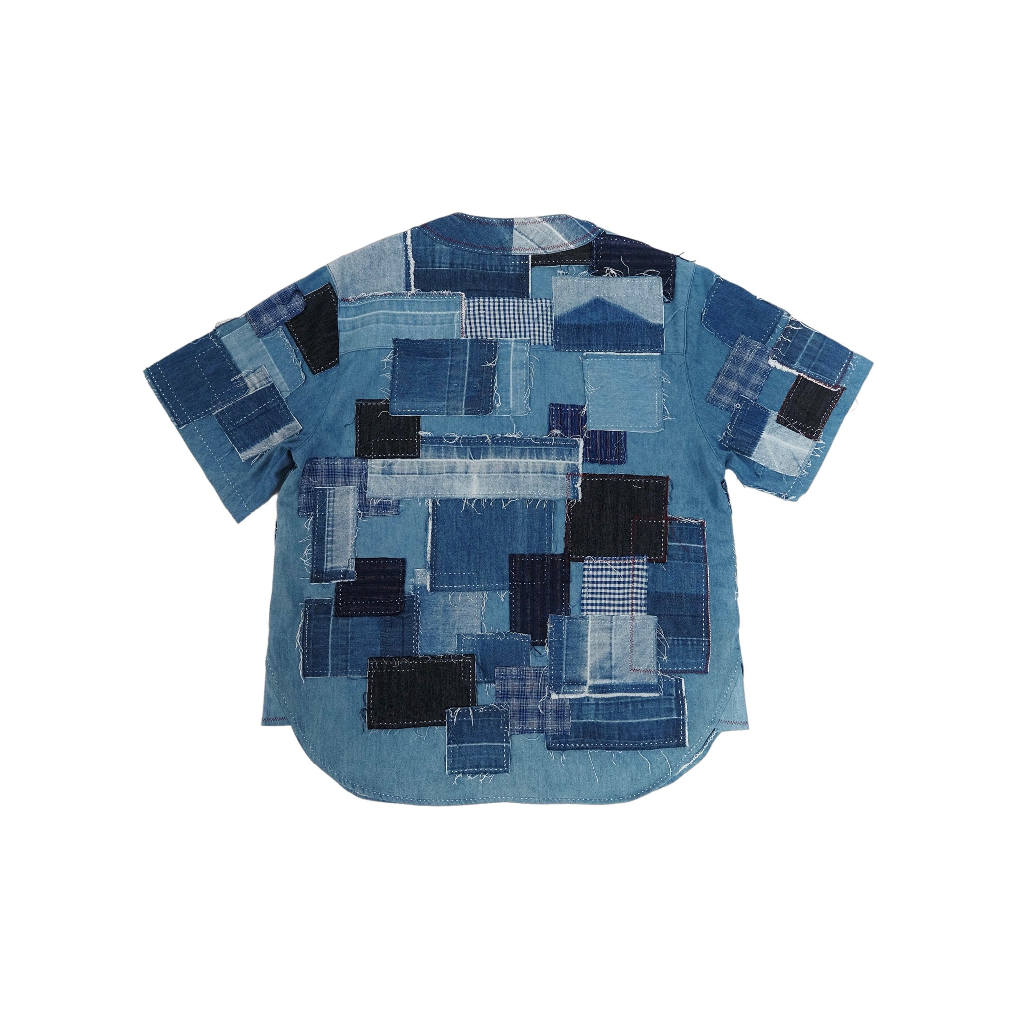 Denim Grid Patchwork Shirt