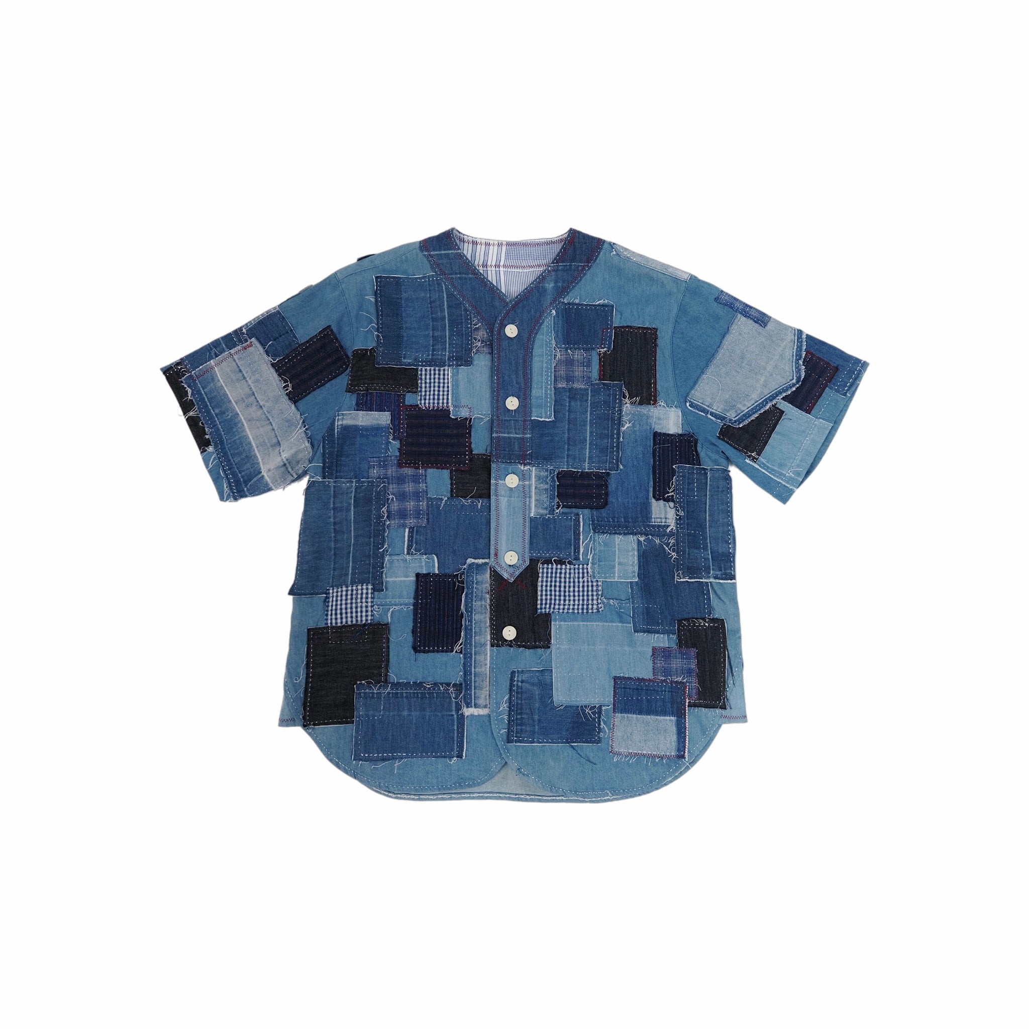 Denim Grid Patchwork Shirt