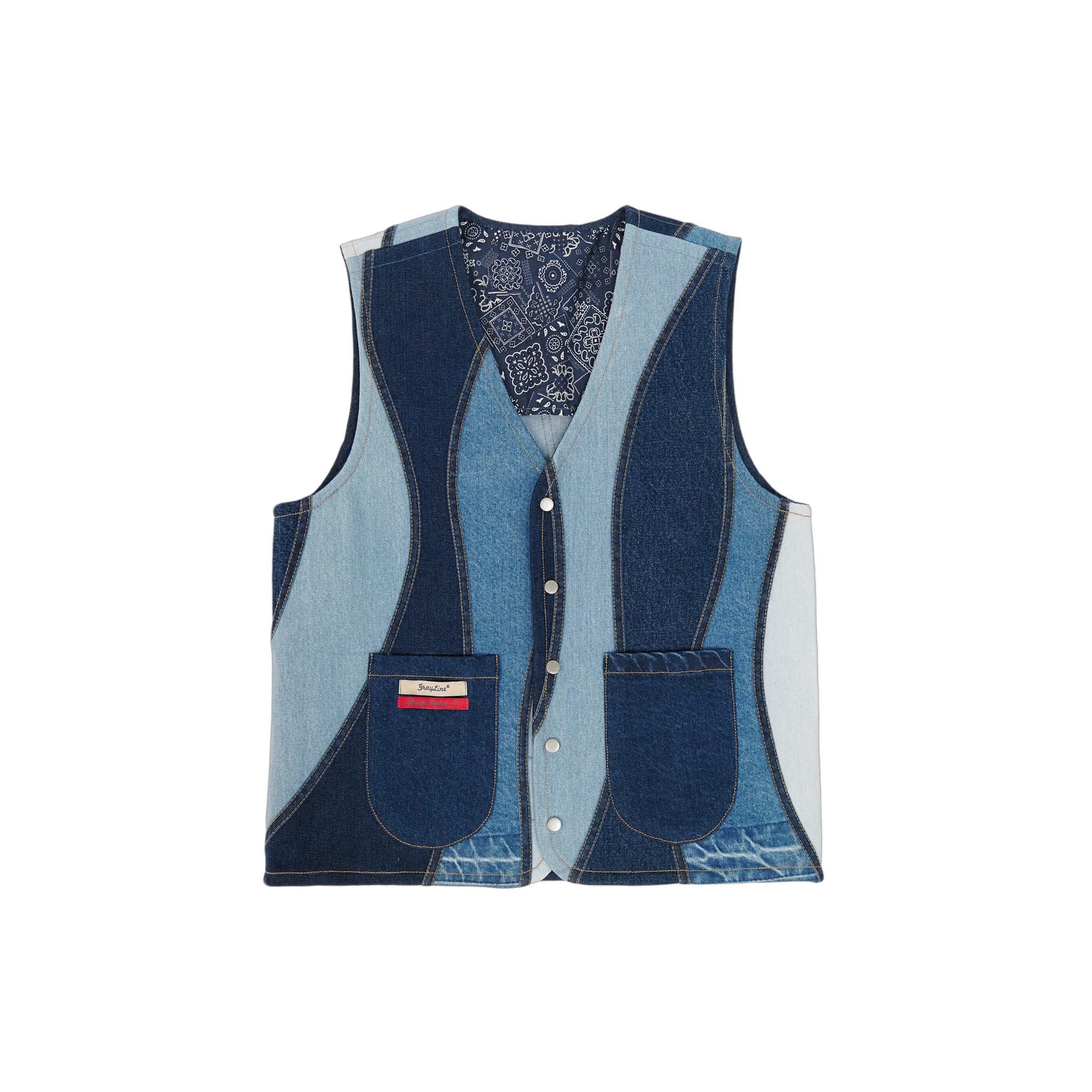 Denim Waveflow Patchwork Vest