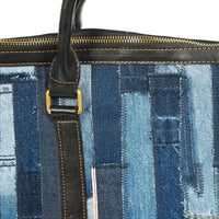 designer handmade vertical stripe patchwork denim bag