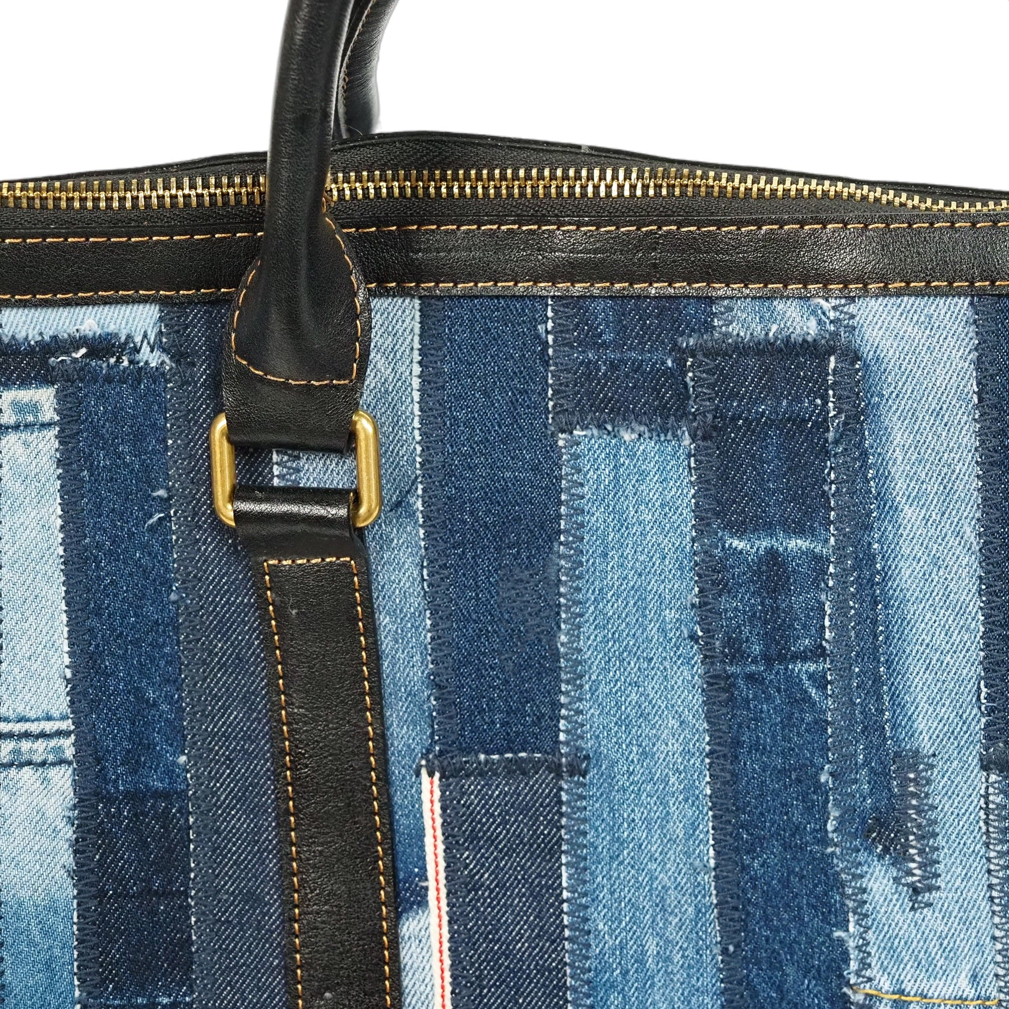 designer handmade vertical stripe patchwork denim bag