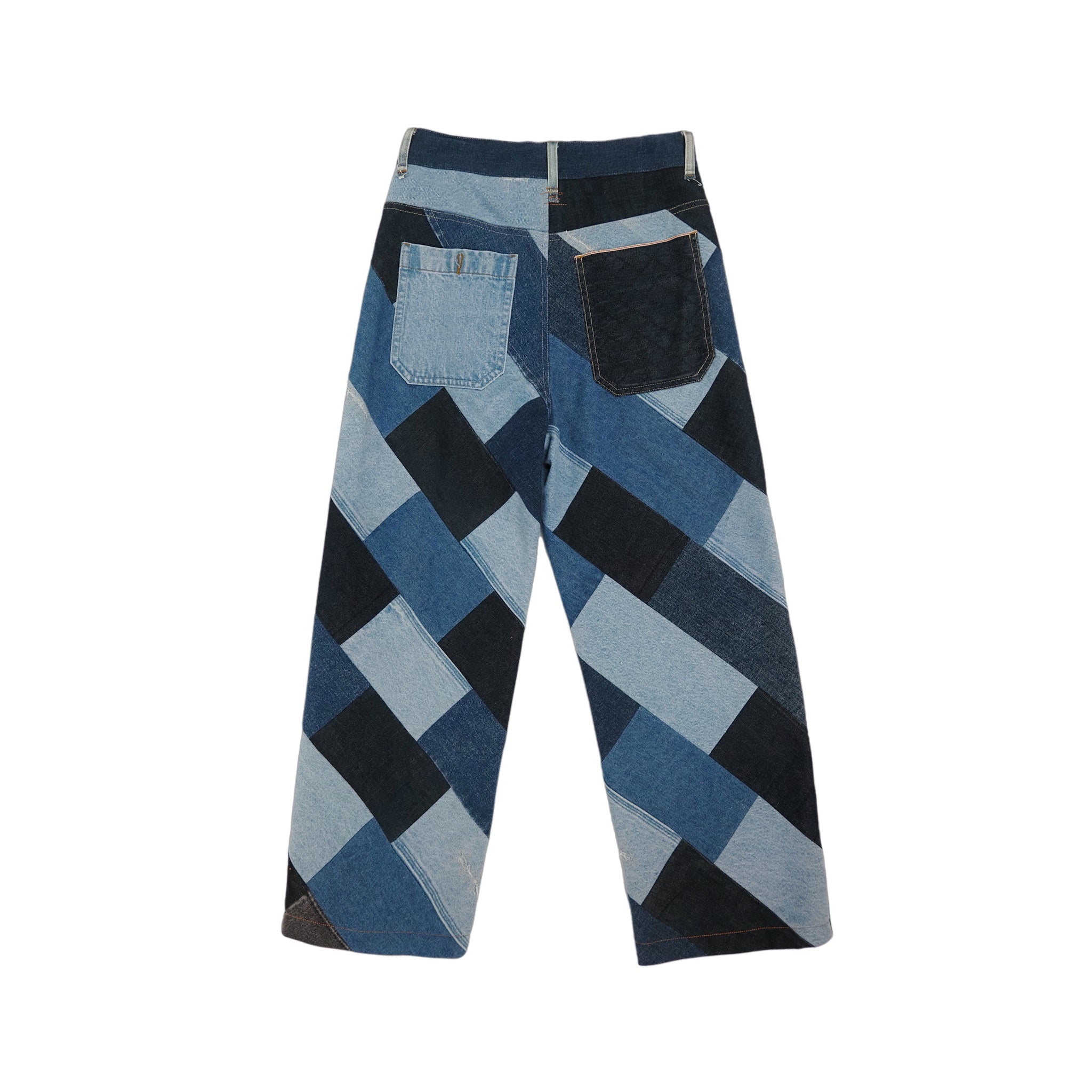 Diagonal Patchwork Denim Jeans