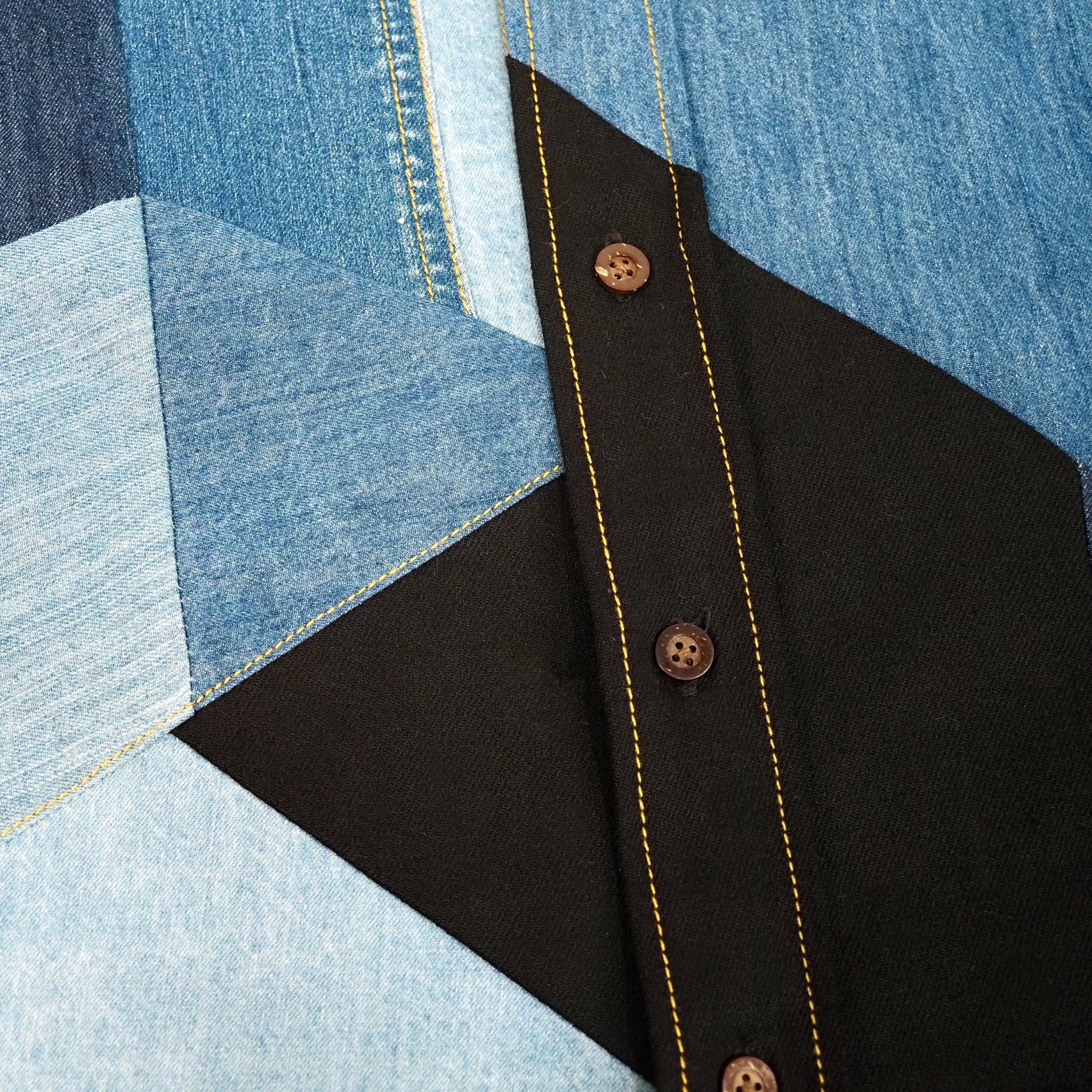 Geometric Patchwork Denim Shirt