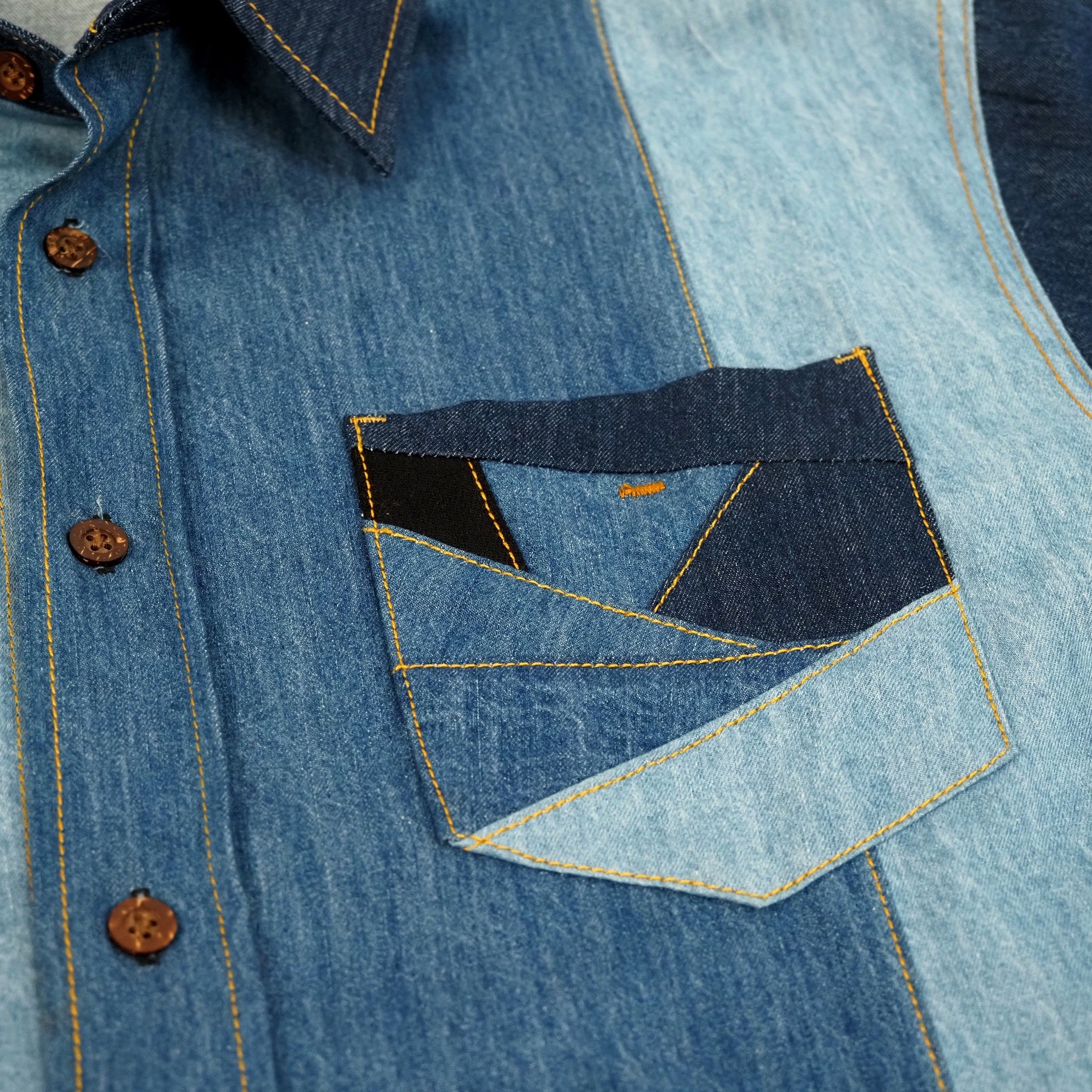Geometric Patchwork Denim Shirt