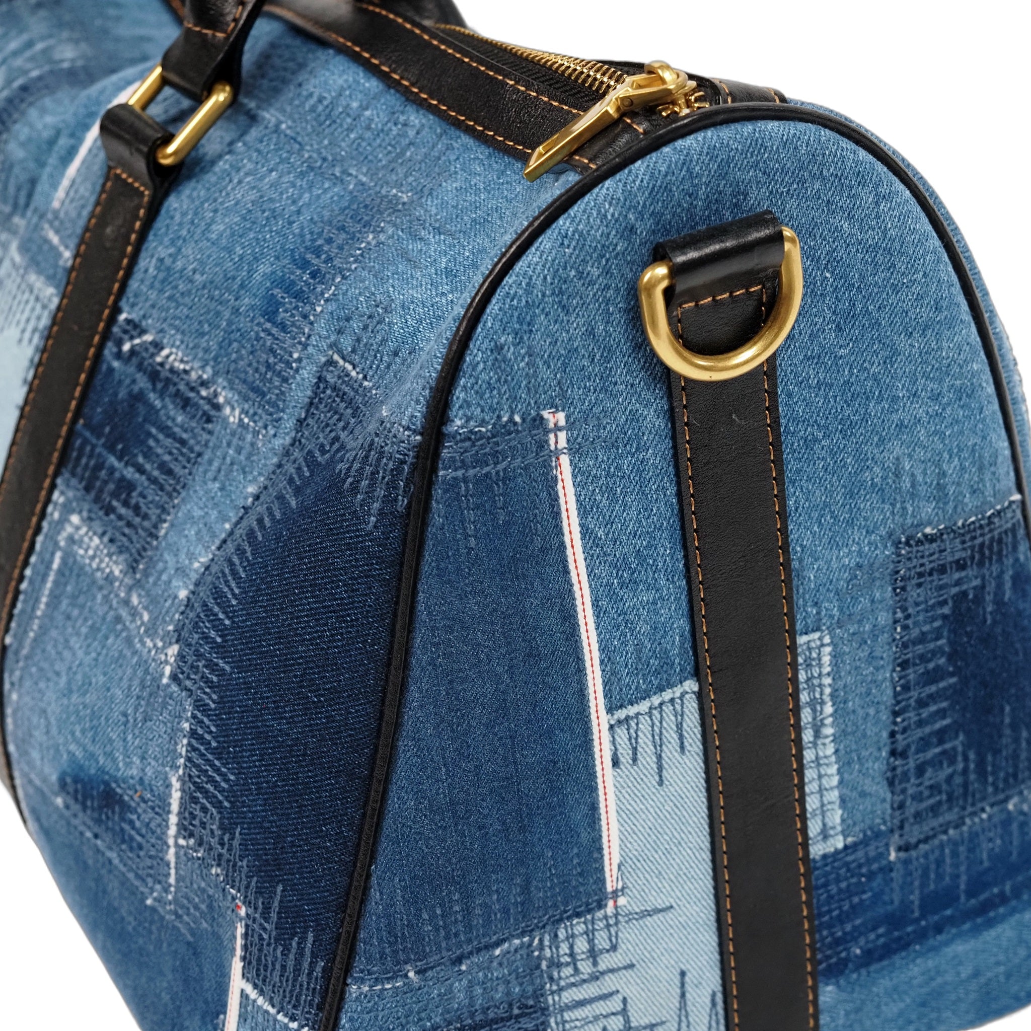 designer patchwork denim duffle bag