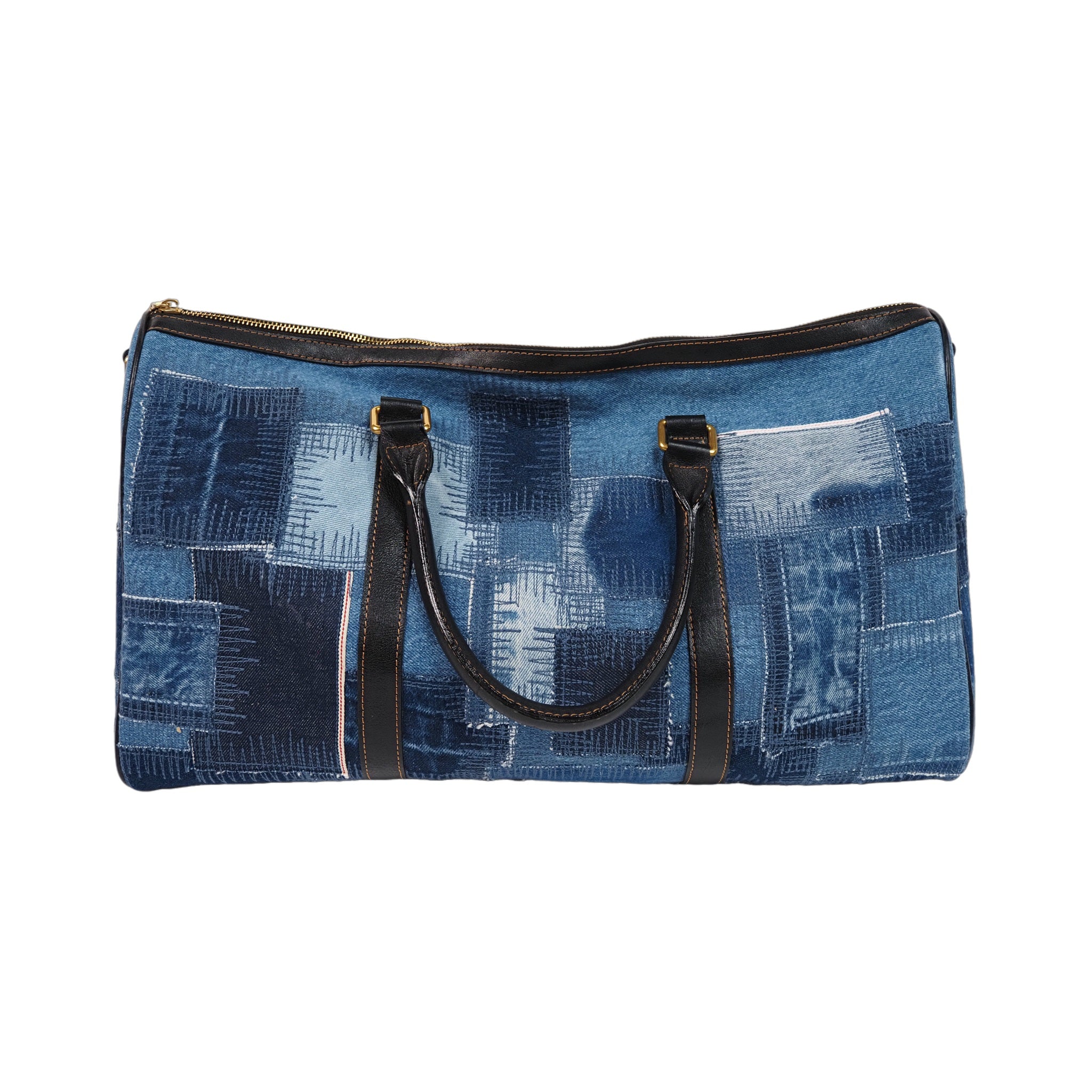 designer patchwork denim duffle bag