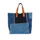 patchwork denim tote with four-leaf clover