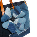 patchwork denim tote with four-leaf clover