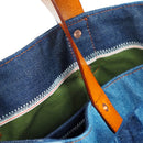 patchwork denim tote with four-leaf clover