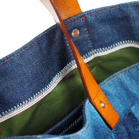 patchwork denim tote with four-leaf clover