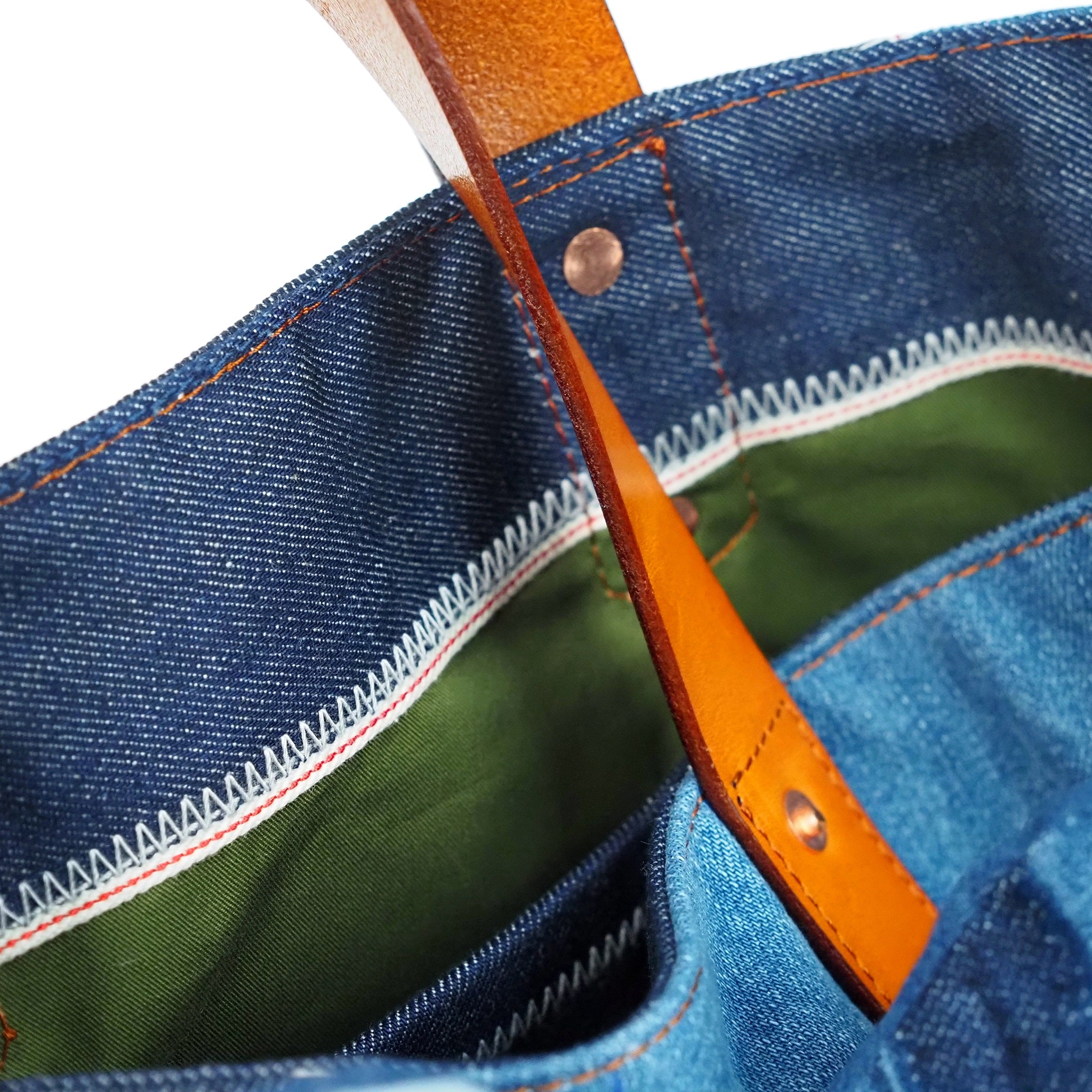 patchwork denim tote with four-leaf clover