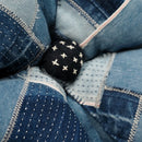 patchwork denim tote with four-leaf clover