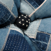 patchwork denim tote with four-leaf clover