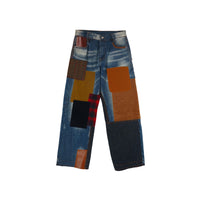 Retro Mixed Fabric Denim Jeans