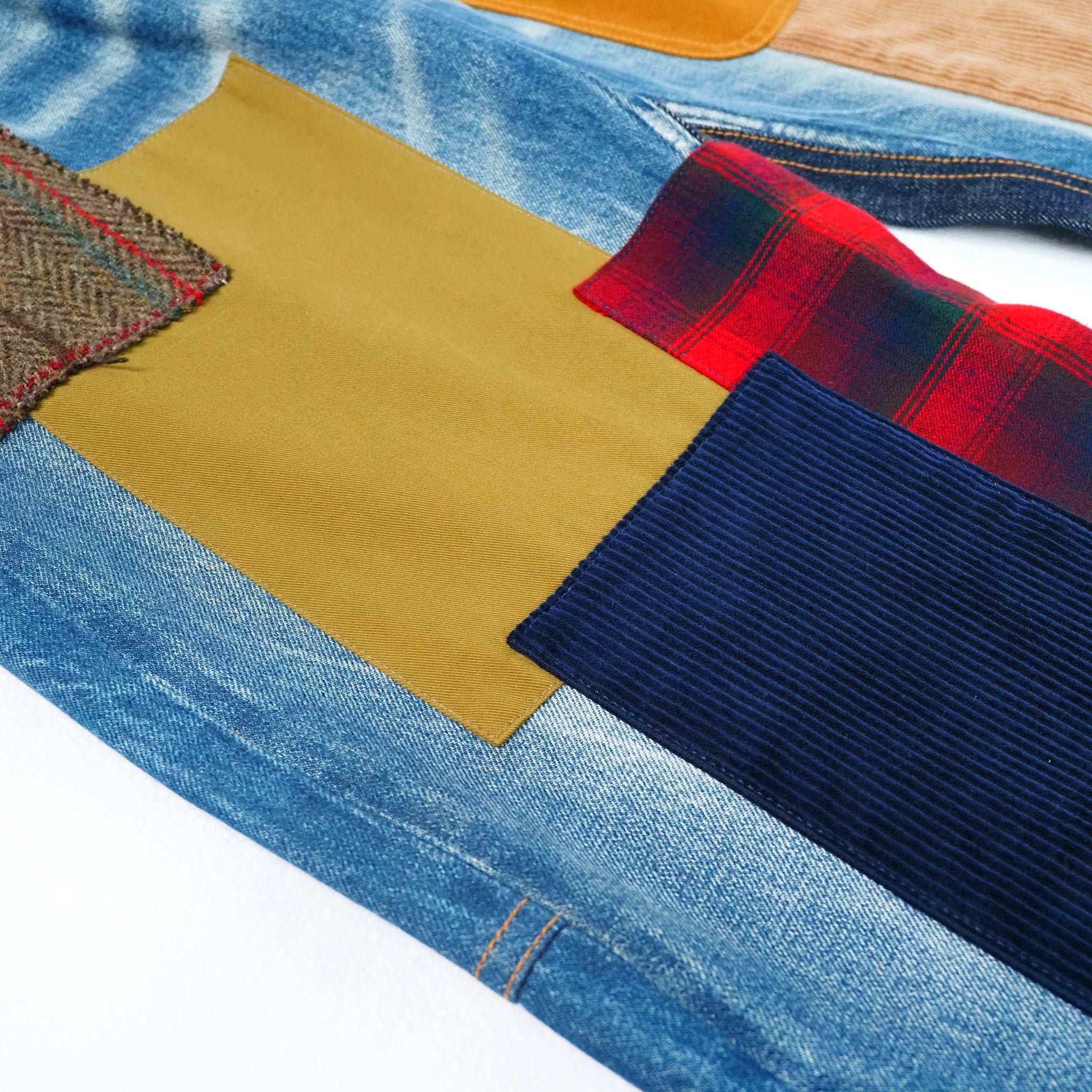 Retro Mixed Fabric Denim Jeans