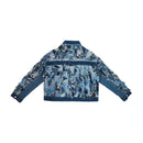 designer patchwork distressed denim jacket with wave layers