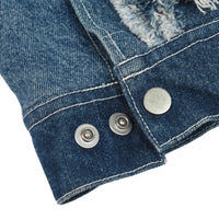 designer patchwork distressed denim jacket with wave layers